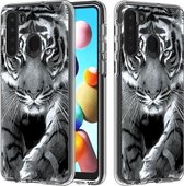 Voor Galaxy A21 2 in 1 pc + TPU-kaartpatroon transparant beschermhoes (zwart en wit tijger)