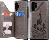 Voor Galaxy Note10 + Skull Head Embossing Pattern Schokbestendige beschermhoes met houder & kaartsleuven & portemonnee (grijs)