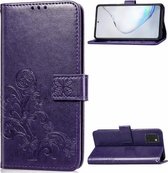 Voor Galaxy Note10 Lite / A81 / M60s Lucky Clover Pressed Flowers Pattern Leather Case met houder & kaartsleuven & portemonnee & draagriem (paars)