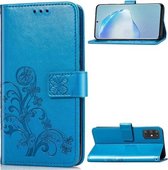Voor Galaxy S20 + Lucky Clover Pressed Flowers Pattern Leather Case met houder & kaartsleuven & portemonnee & draagriem (blauw)