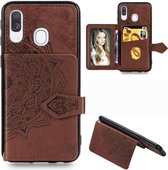 Voor Galaxy A40 Mandala Mandala Reliëf Magnetische Doek PU + TPU + PC Case met Houder & Kaartsleuven & Portemonnee & Fotolijst & Riem (Bruin)