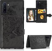 Voor Galaxy Note 10 Mandala in reliëf gemaakte stoffen kaarthouder Mobiele telefoonhoes met magnetische en beugelfunctie met kaarttas / portemonnee / fotolijstfunctie met draagriem (zwart)