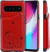 Voor Galaxy S10 5G Cat Bee Embossing Pattern Schokbestendige beschermhoes met kaartsleuven en fotolijst (rood)