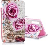 Voor Galaxy A20s Gekleurde Tekening Patroon Horizontale Flip PU Lederen Case met Houder & Kaartsleuven & Portemonnee & Lanyard (Rose Tower)