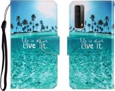 Gekleurde Tekening Horizontale Flip Leren Case met Houder & Kaartsleuf & Portemonnee Voor Huawei P Smart 2021 / Y7a (Coconut Tree)