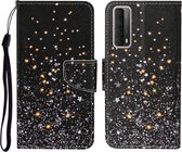 Voor Huawei P Smart 2021 / Y7a Gekleurde Tekening Patroon Horizontale Flip Leren Case met Houder & Kaartsleuven & Portemonnee (Zwart vijfpuntige Ster)