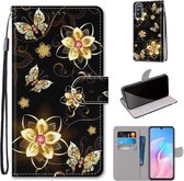 Voor Huawei Enjoy Z / 20 Pro Gekleurde Tekening Cross Textuur Horizontale Flip PU Lederen Case met Houder & Kaartsleuven & Portemonnee & Lanyard (Gold Diamond Butterfly)