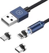 KUULAA KL-O21 8-pins + Type-C + micro-USB ronde kop snelladende magnetische oplaadgegevenskabel, lengte: 2m (blauw)