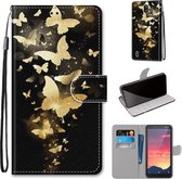 Voor Nokia C2 Gekleurde Tekening Cross Textuur Horizontale Flip PU Lederen Case met Houder & Kaartsleuven & Portemonnee & Lanyard (Gouden Vlinder Groep)