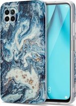 Voor Huawei P40 Lite TPU Gilt Marble Pattern beschermhoes (blauw)