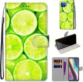 Voor Motorola Moto G 5G Plus Gekleurde Tekening Cross Textuur Horizontale Flip PU Lederen Case met Houder & Kaartsleuven & Portemonnee & Lanyard (Groene Citroen)