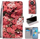 Voor Huawei Mate 40 Pro Gekleurde Tekening Cross Textuur Horizontale Flip PU Lederen Case met Houder & Kaartsleuven & Portemonnee & Lanyard (Pink Rose Garden)