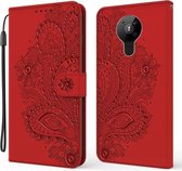 Voor Nokia 5.3 Peacock Reliëfpatroon Horizontale Flip Leren Case met Houder & Kaartsleuven & Portemonnee & Lanyard (Rood)