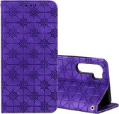 Voor OPPO A91 / F15 (2020) Lucky Flowers Embossing Pattern Magnetische horizontale flip lederen tas met houder & kaartsleuven (paars)