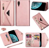 Voor Huawei P20 Skin Feel Rits Horizontale Flip Leren Case met Houder & Kaartsleuven & Fotolijst & Lanyard & Lang Touw (Rose Goud)