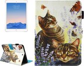 Voor iPad 9.7 (2018) & iPad 9.7 (2017) & Air 2 / Air Cats and Butterflies Pattern Horizontale Flip lederen hoes met houder & portemonnee & kaartsleuven & Slaap / Wekfunctie & Pengleuf