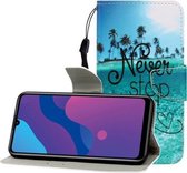 Voor Huawei Honor 9A Gekleurde Tekening Horizontale Flip Leren Case met Houder & Kaartsleuf & Portemonnee (Blue Coconut Grove)