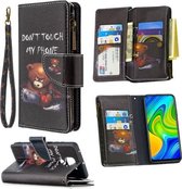 Voor Xiaomi Redmi Note 9 Gekleurde Tekening Patroon Rits Horizontale Flip Lederen Case met Houder & Kaartsleuven & Portemonnee (Beer)