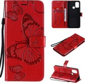 Voor Huawei Honor 9A 3D Vlinders Embossing Patroon Horizontale Flip Leren Case met Houder & Kaartsleuf & Portemonnee (Rood)