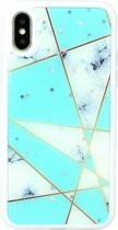 Voor iPhone X / XS Marble Series Stars Powder Dropping Epoxy TPU beschermhoes (groen wit geruit)