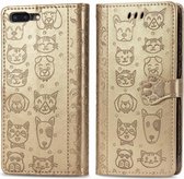 Voor iPhone 8 Plus / 7 Plus Leuke Kat en Hond Reliëf Horizontale Flip PU Lederen Case met Houder / Kaartsleuf / Portemonnee / Lanyard (Goud)