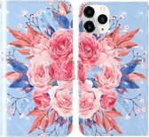 Voor iPhone 12 mini 3D-schilderij Gekleurd tekenpatroon Horizontaal Flip TPU + PU-lederen hoes met houder & kaartsleuven & portemonnee & lanyard (gekleurde bloemen)