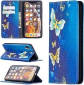 Gekleurde tekening patroon onzichtbare magnetische horizontale flip PU lederen tas met houder & kaartsleuven & portemonnee voor iPhone XS Max (gouden vlinders)
