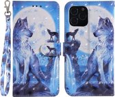 Voor iPhone 12/12 Pro 3D-schilderijpatroon Gekleurde tekening Horizontale flip PU-lederen hoes met houder & kaartsleuven en portemonnee (Wolf)