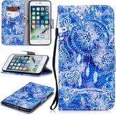 Voor iPhone 8 Plus / 7 Plus Gekleurd tekeningpatroon Horizontaal Flip TPU + PU lederen tas met houder & kaartsleuven & portemonnee & lanyard (blauw windgong)