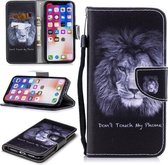 Voor iPhone XS / X Gekleurd tekeningpatroon Horizontaal Flip TPU + PU lederen hoesje met houder & kaartsleuven & portemonnee & lanyard (leeuw)