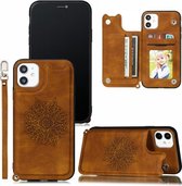 Voor iPhone 12/12 Pro Mandala reliëf PU + TPU hoesje met houder & kaartsleuven & fotolijst & draagriem (bruin)
