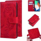 Voor iPhone XS / X Tiger Embossing Pattern Horizontale Flip lederen tas met houder & kaartsleuven & portemonnee (rood)