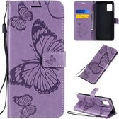 Voor Samsung Galaxy A51 5G 3D vlinders reliëf patroon horizontale flip lederen tas met houder & kaartsleuf & portemonnee (paars)