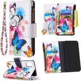 Voor Samsung Galaxy A41 Gekleurde Tekening Patroon Rits Horizontale Flip Leren Case met Houder & Kaartsleuven & Portemonnee (Twee Vlinders)