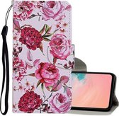 Voor Samsung Galaxy S20 Ultra Gekleurde Tekening Patroon Horizontale Flip Leren Case met Houder & Kaartsleuven & Portemonnee & Lanyard (Pioenen)