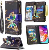 Voor Samsung Galaxy A70 Gekleurde Tekening Patroon Rits Horizontale Flip Lederen Case met Houder & Kaartsleuven & Portemonnee (grote Vlinder)