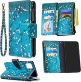 Voor Samsung Galaxy A81 Gekleurde Tekening Patroon Rits Horizontale Flip Leren Case met Houder & Kaartsleuven & Portemonnee (Pruimenbloesem)