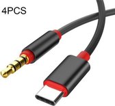 4 stuks 3,5 mm naar type-c audiokabel microfoon opname adapter kabel mobiele telefoon live geluidskaart kabel (zwart)