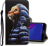 Voor Huawei Y7 2019 3D Gekleurde Tekening Horizontale Flip PU Leather Case met Houder & Kaartsleuven & Portemonnee (Donsjack Kat)