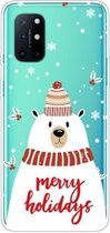 Voor OnePlus 8T Christmas Series transparante TPU beschermhoes (sjaal witte beer)