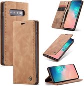 CaseMe-013 Multifunctionele Retro Frosted Horizontale Flip Leren Case voor Galaxy S10, met Kaartsleuf & Houder & Portemonnee (Bruin)