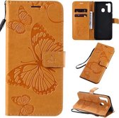 Voor Galaxy A21 3D vlinders reliëf patroon horizontaal flip lederen tas met houder & kaartsleuf & portemonnee & lanyard (geel)