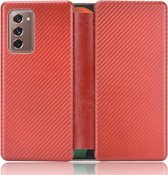 Voor Samsung Galaxy Z Fold2 5G Koolstofvezel Textuur Magnetische Horizontale Flip TPU + PC + PU lederen tas met kaartsleuf (bruin)