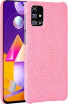 Voor Samsung Galaxy M31s schokbestendige krokodiltextuur pc + PU-hoes (roze)