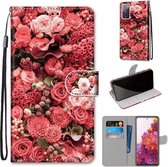Voor Samsung Galaxy S20 FE 5G Gekleurde tekening Cross Texture Horizontale Flip PU lederen tas met houder & kaartsleuven & portemonnee & lanyard (Pink Rose Garden)