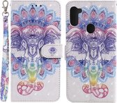 Voor Samsung Galaxy A11 / M11 3D-schilderijpatroon Gekleurde tekening Horizontale flip PU-lederen tas met houder & kaartsleuven en portemonnee (kleurrijke olifant)