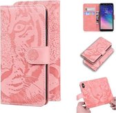 Voor Samsung Galaxy A6 (2018) Tijger reliëfpatroon Horizontale flip lederen tas met houder & kaartsleuven & portemonnee (roze)