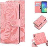 Voor Samsung Galaxy S10 Plus Tiger Embossing Pattern Horizontale Flip lederen tas met houder & kaartsleuven & portemonnee (roze)
