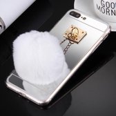 Voor iPhone 8 Plus & 7 Plus Galvaniserende Spiegel TPU Beschermende Cover Case met Harige Ball Chain Hanger (Zilver)