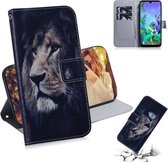 Schilderen Patroon Gekleurde Tekening Horizontale Leren Flip Case met Houder & Kaartsleuven & Portemonnee voor LG Q60 (Lion)